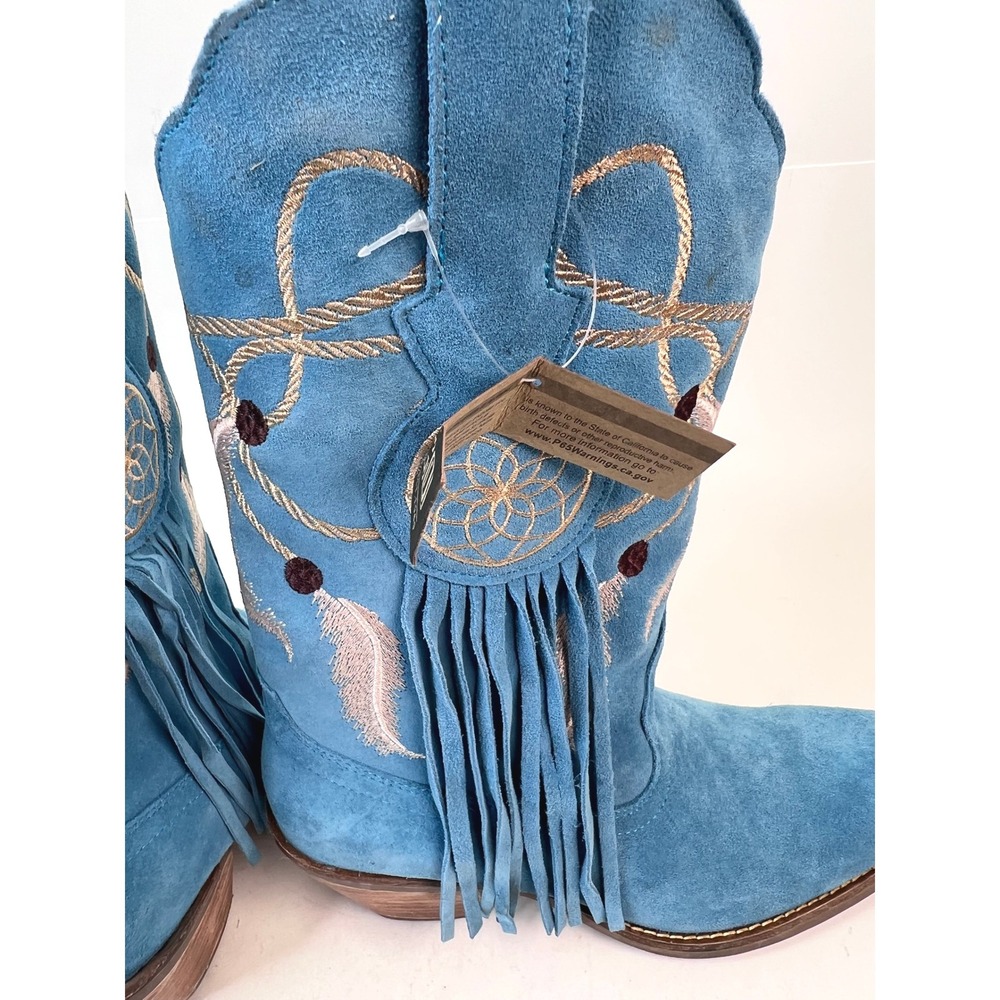 Dingo Daydream Blue Suede Leather Fringe Dream Catcher Western Cowgirl Boots - Picture 7 of 8